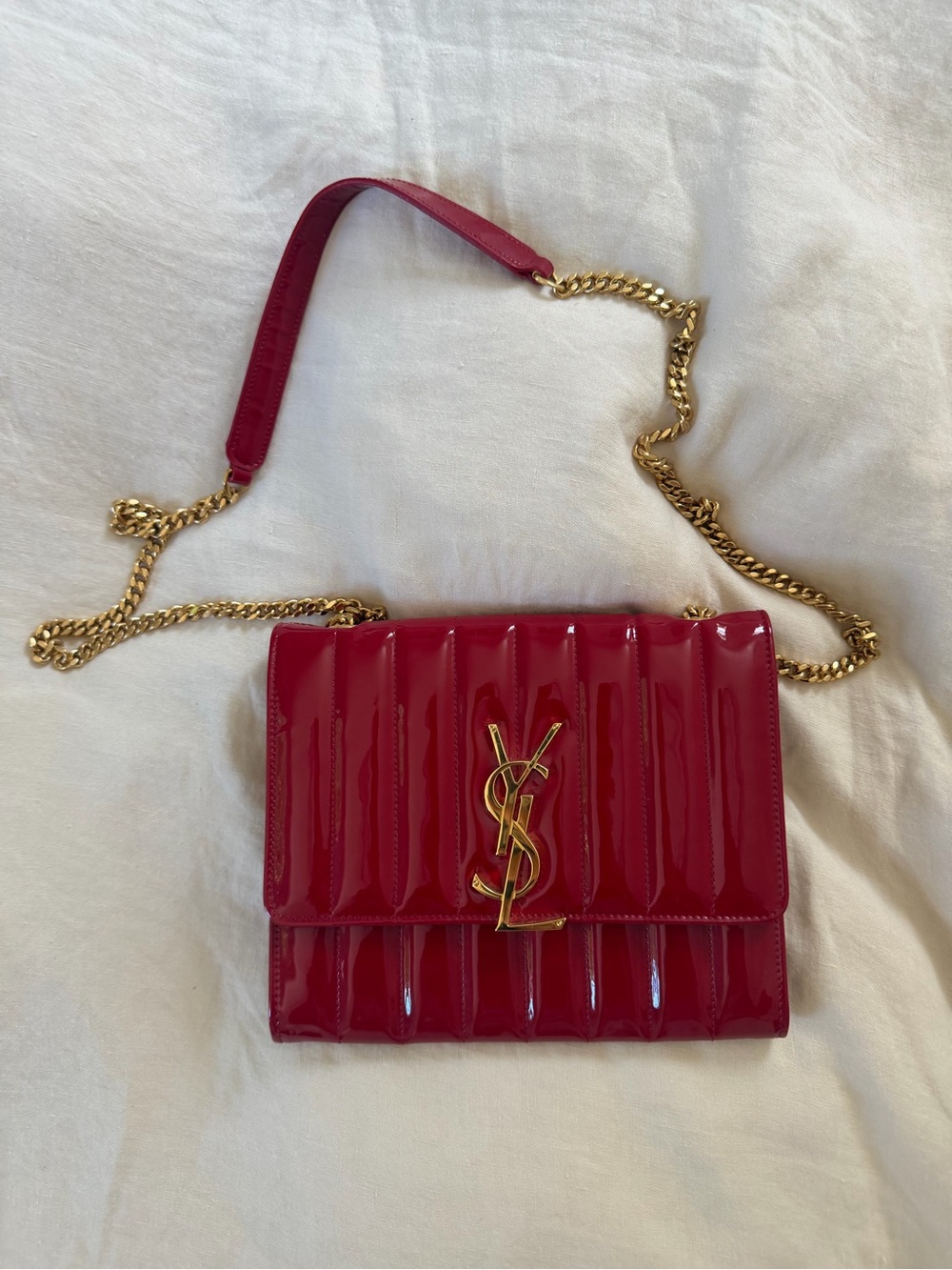YSL Red Patent leather Quilted Shoulder Bag with Gold Chain - BRAND NEW